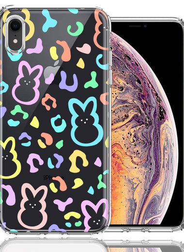 Apple iPhone XR Leopard Easter Bunny Candy Colorful Rainbow Double Layer Phone Case Cover