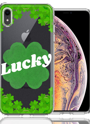 Apple iPhone XR Lucky St Patrick's Day Shamrock Green Clovers Double Layer Phone Case Cover