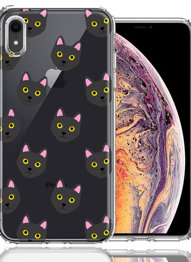 Apple iPhone XR Black Cat Polkadots Design Double Layer Phone Case Cover