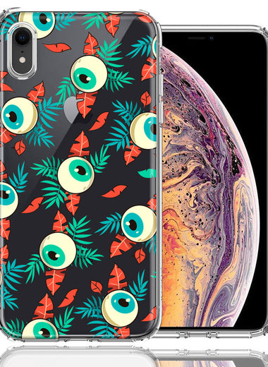 Apple iPhone XR Halloween Creepy Tropical Eyeballs Design Double Layer Phone Case Cover