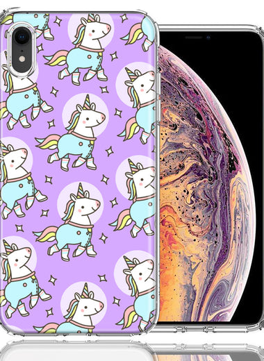 Apple iPhone XR Cute Unicorns Purple Design Double Layer Phone Case Cover