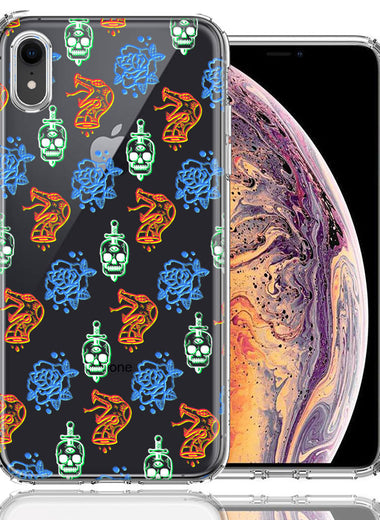 Apple iPhone XR Snakes Skulls Roses Design Double Layer Phone Case Cover