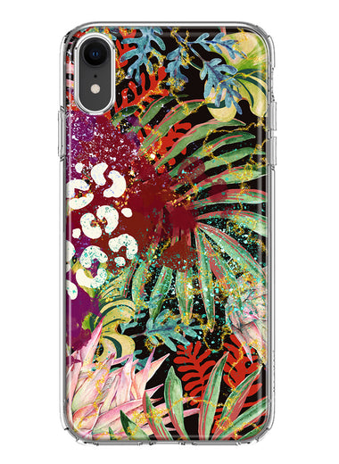 Apple iPhone XR Leopard Tropical Flowers Vacation Dreams Hibiscus Floral Hybrid Protective Phone Case Cover