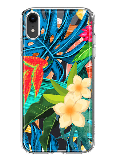 Apple iPhone XR Blue Monstera Pothos Tropical Floral Summer Flowers Hybrid Protective Phone Case Cover