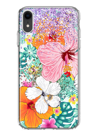 Apple iPhone XR Hawaiian Vibes Hibiscus Flowers Monstera Vacation Summer Hybrid Protective Phone Case Cover