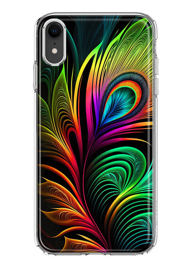 Apple iPhone XR Neon Rainbow Glow Peacock Feather Hybrid Protective Phone Case Cover