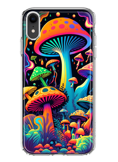 Apple iPhone XR Neon Rainbow Psychedelic Indie Hippie Mushrooms Hybrid Protective Phone Case Cover
