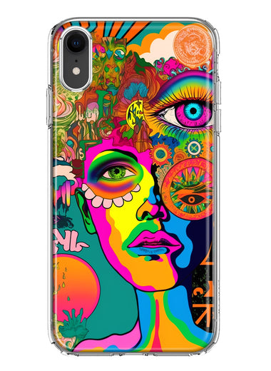 Apple iPhone XR Neon Rainbow Psychedelic Hippie One Eye Pop Art Hybrid Protective Phone Case Cover