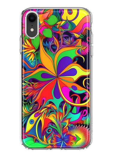 Apple iPhone XR Neon Rainbow Psychedelic Hippie Wild Flowers Hybrid Protective Phone Case Cover