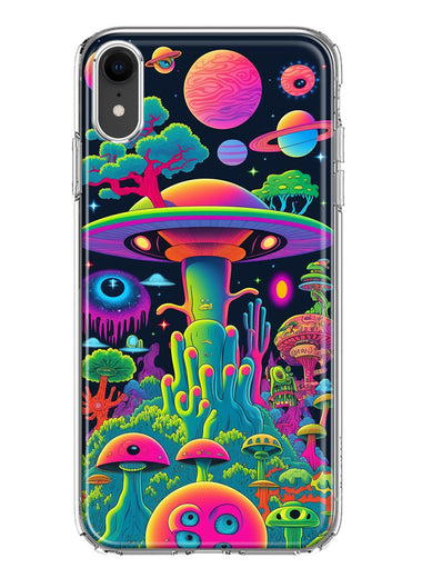 Apple iPhone XR Neon Rainbow Psychedelic UFO Alien Planet Hybrid Protective Phone Case Cover
