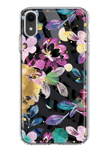 Apple iPhone XR Zebra Stripes Tropical Flowers Purple Blue Summer Vibes Hybrid Protective Phone Case Cover
