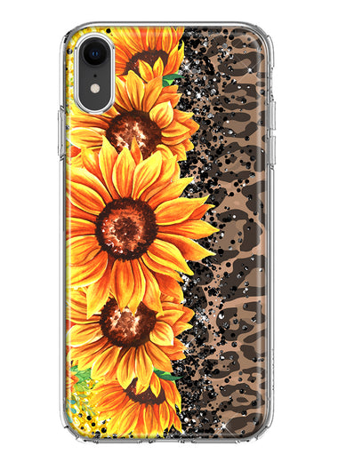 Apple iPhone XR Yellow Summer Sunflowers Brown Leopard Honeycomb Hybrid Protective Phone Case Cover