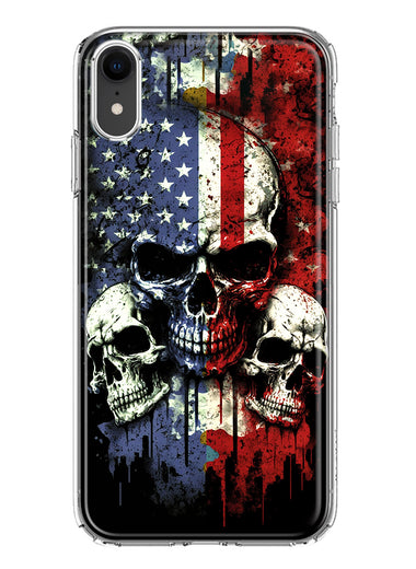 Apple iPhone XR American USA Flag Skulls Blue Red Double Layer Phone Case Cover