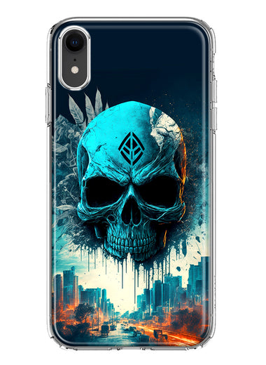 Apple iPhone XR Blue Apocalypse Cyberpunk Skull Feather Double Layer Phone Case Cover