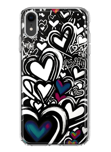 Apple iPhone XR Black White Hearts Love Graffiti Hybrid Protective Phone Case Cover