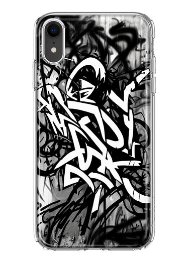 Apple iPhone XR Black White Urban Graffiti Hybrid Protective Phone Case Cover