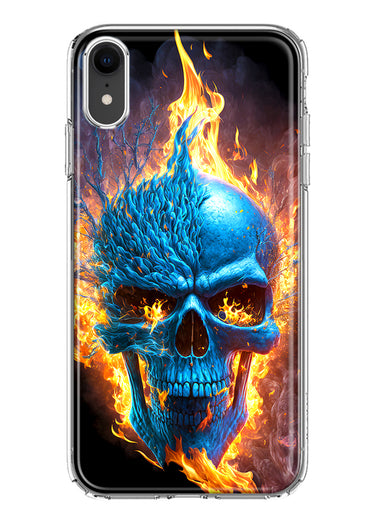 Apple iPhone XR Blue Flaming Skull Burning Fire Double Layer Phone Case Cover