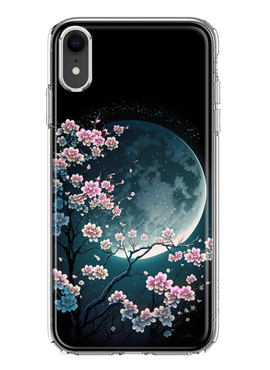 Apple iPhone XR Kawaii Manga Pink Cherry Blossom Full Moon Hybrid Protective Phone Case Cover