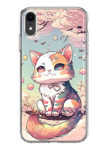 Apple iPhone XR Kawaii Manga Pink Cherry Blossom Cute Cat Hybrid Protective Phone Case Cover