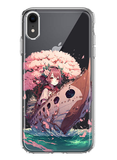 Apple iPhone XR Kawaii Manga Pink Cherry Blossom Japanese Girl Boat Hybrid Protective Phone Case Cover