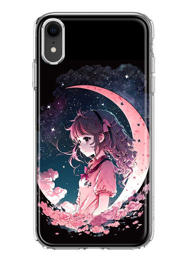 Apple iPhone XR Kawaii Manga Pink Cherry Blossom Dreaming Moon Girl Hybrid Protective Phone Case Cover