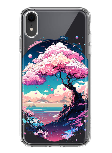 Apple iPhone XR Kawaii Manga Pink Cherry Blossom Japanese Sky Floral Ocean Hybrid Protective Phone Case Cover