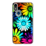 Apple iPhone XR Neon Rainbow Daisy Glow Colorful Daisies Baby Blue Pink Yellow White Double Layer Phone Case Cover