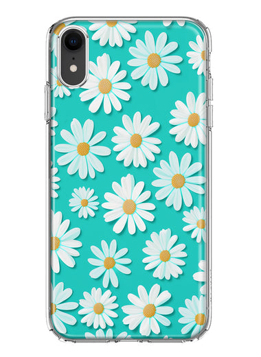 Apple iPhone XR Turquoise Teal White Daisies Cute Daisy Polka Dots Double Layer Phone Case Cover