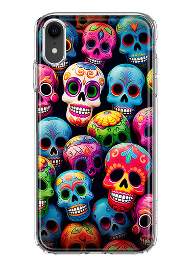 Apple iPhone XR Halloween Spooky Colorful Day of the Dead Skulls Hybrid Protective Phone Case Cover