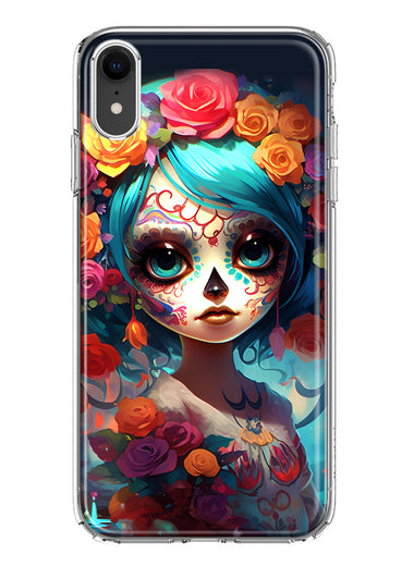 Apple iPhone XR Halloween Spooky Colorful Day of the Dead Skull Girl Hybrid Protective Phone Case Cover