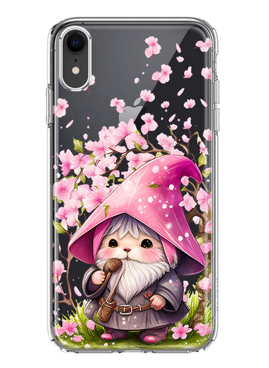 Apple iPhone XR Cute Pink Cherry Blossom Gnome Spring Floral Flowers Double Layer Phone Case Cover