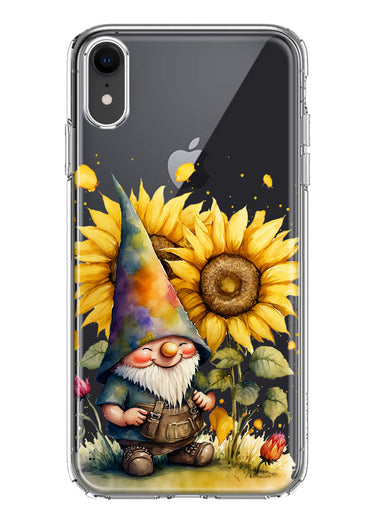 Apple iPhone XR Cute Gnome Sunflowers Clear Hybrid Protective Phone Case Cover