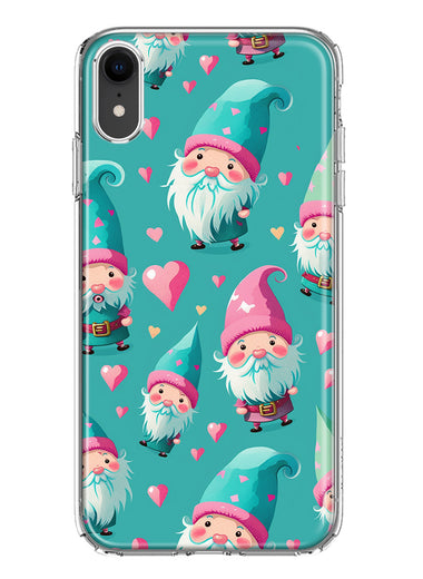 Apple iPhone XR Turquoise Pink Hearts Gnomes Hybrid Protective Phone Case Cover