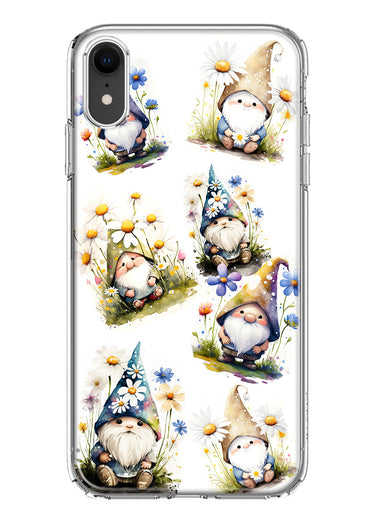 Apple iPhone XR Cute White Blue Daisies Gnomes Hybrid Protective Phone Case Cover