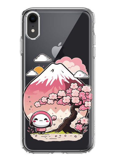 Apple iPhone XR Kawaii Manga Pink Cherry Blossom Fuji Mountain Mochi Girl Hybrid Protective Phone Case Cover