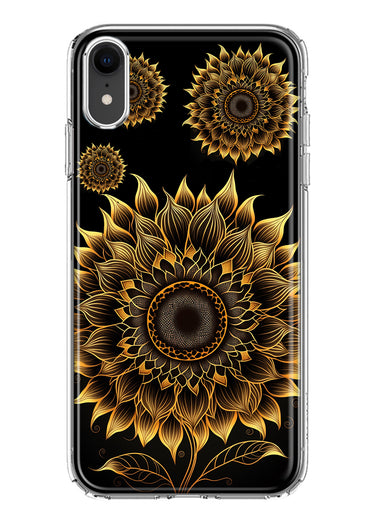 Apple iPhone XR Mandala Geometry Abstract Sunflowers Pattern Hybrid Protective Phone Case Cover