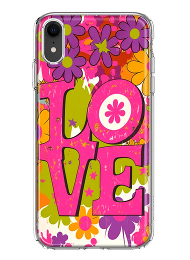 Apple iPhone XR Pink Daisy Love Graffiti Painting Art Hybrid Protective Phone Case Cover