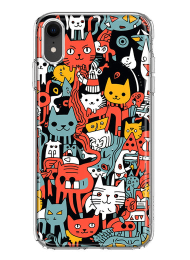 Apple iPhone XR Psychedelic Cute Cats Friends Pop Art Hybrid Protective Phone Case Cover