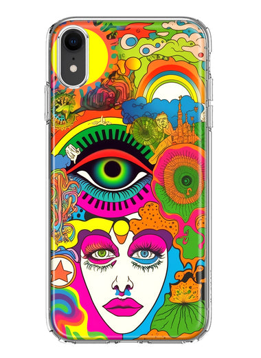 Apple iPhone XR Neon Rainbow Psychedelic Trippy Hippie DaydreamHybrid Protective Phone Case Cover