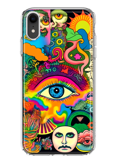 Apple iPhone XR Neon Rainbow Psychedelic Trippy Hippie Multiple Eyes Hybrid Protective Phone Case Cover