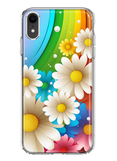 Apple iPhone XR Colorful Rainbow Daisies Blue Pink White Green Double Layer Phone Case Cover