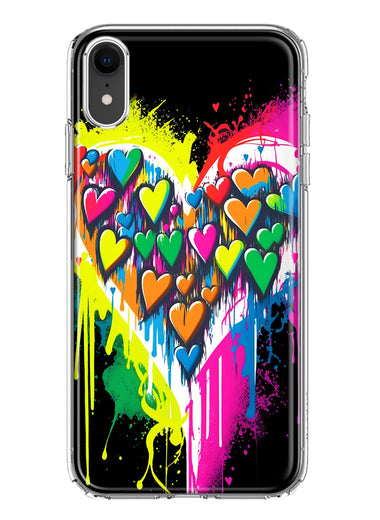 Apple iPhone XR Colorful Rainbow Hearts Love Graffiti Painting Hybrid Protective Phone Case Cover