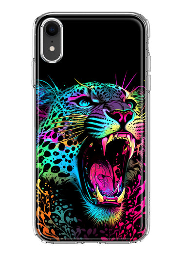 Apple iPhone XR Neon Rainbow Glow Colorful Leopard Hybrid Protective Phone Case Cover