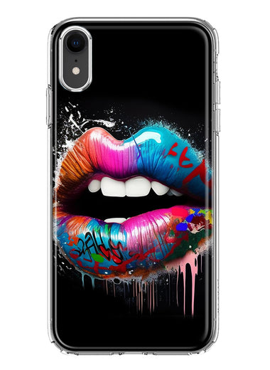 Apple iPhone XR Colorful Lip Graffiti Painting Art Hybrid Protective Phone Case Cover