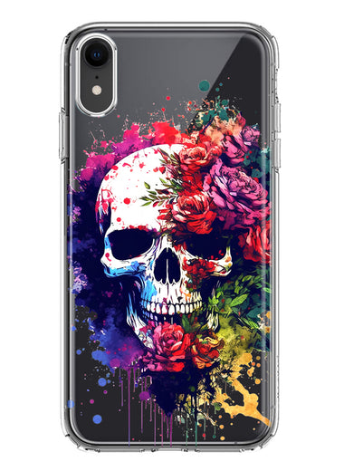 Apple iPhone XR Fantasy Skull Red Purple Roses Hybrid Protective Phone Case Cover