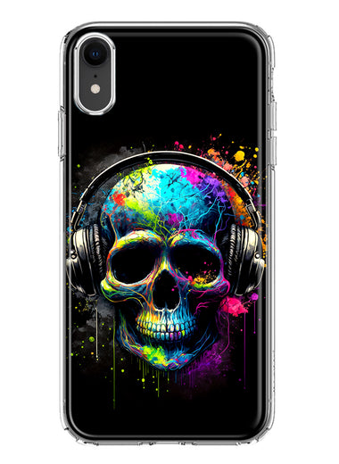 Apple iPhone XR Fantasy Skull Headphone Colorful Pop Art Hybrid Protective Phone Case Cover