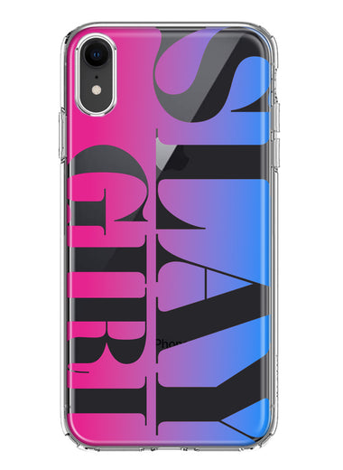 Apple iPhone XR Pink Blue Clear Funny Text Quote Slay Girl Hybrid Protective Phone Case Cover