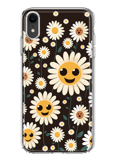 Apple iPhone XR Cute Smiley Face White Daisies Double Layer Phone Case Cover