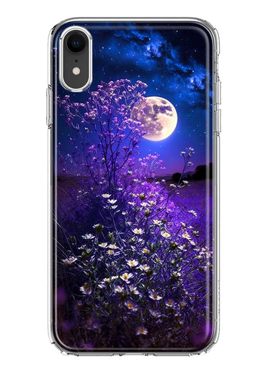 Apple iPhone XR Spring Moon Night Lavender Flowers Floral Hybrid Protective Phone Case Cover