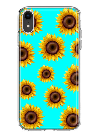 Apple iPhone XR Yellow Sunflowers Polkadot on Turquoise Teal Double Layer Phone Case Cover
